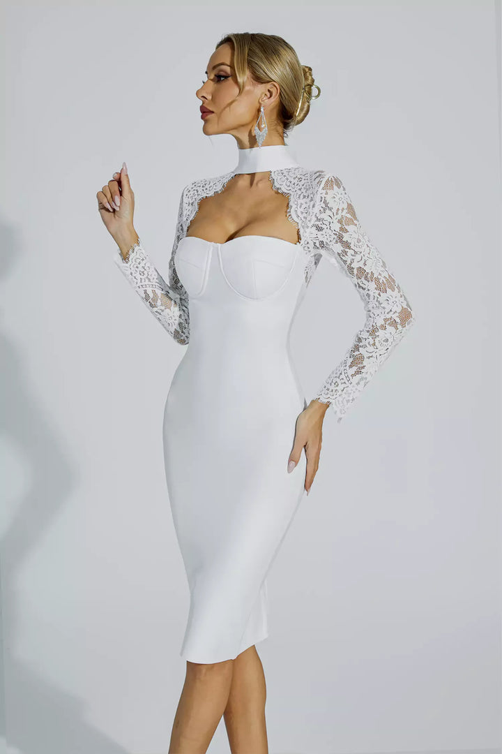 Liv White Lace Sleeve Bandage Dress