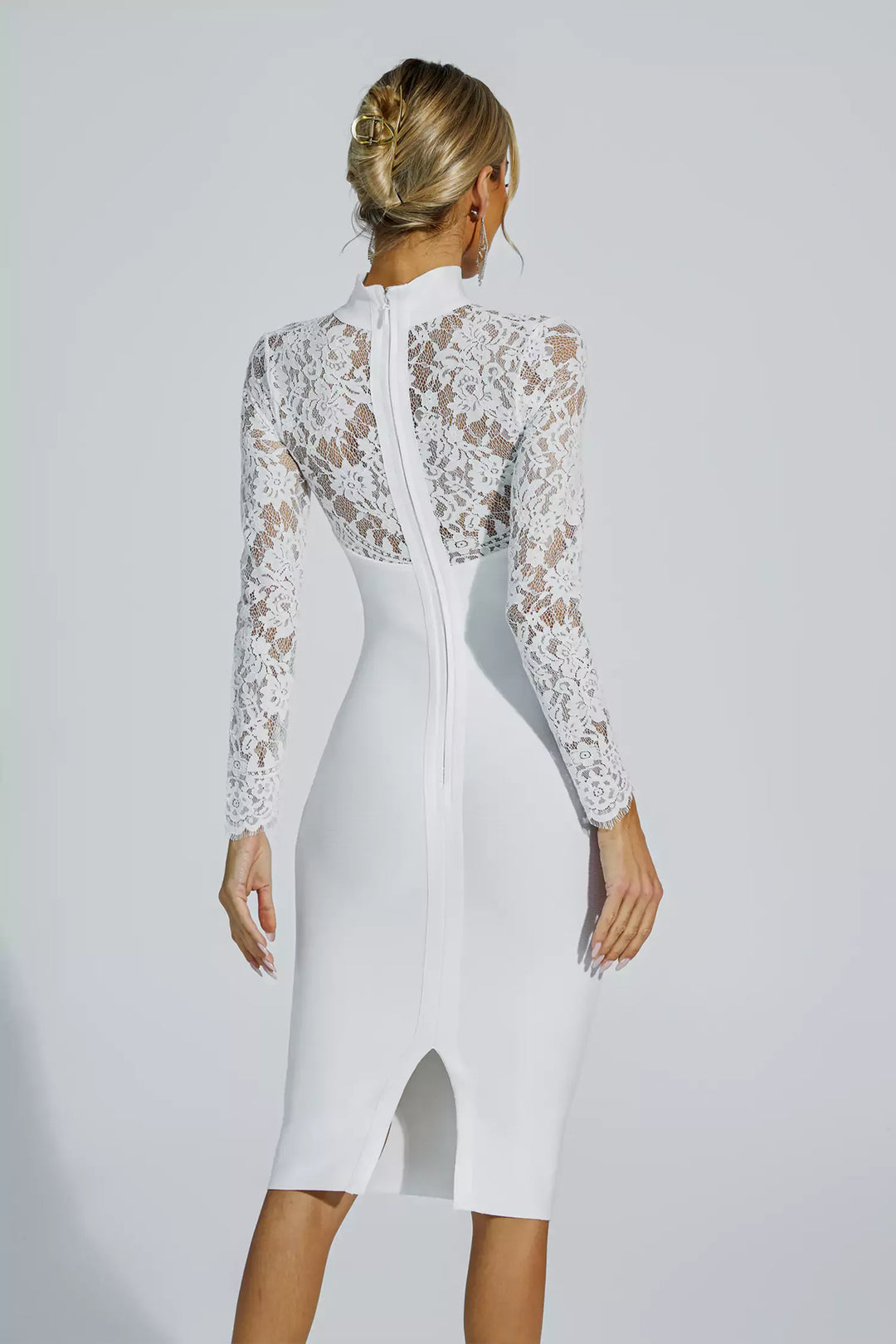 Liv White Lace Sleeve Bandage Dress