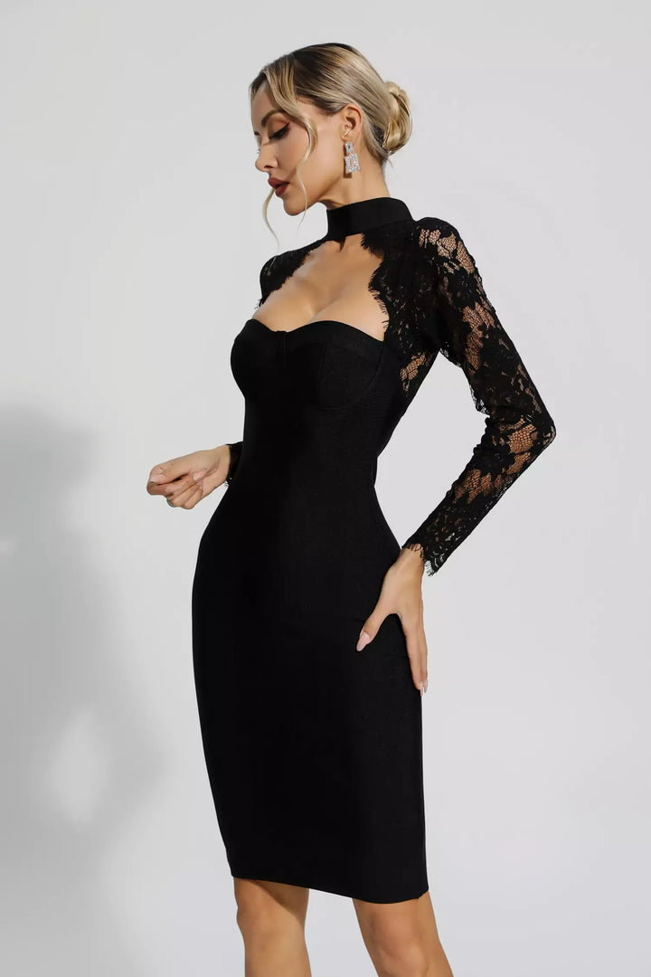 Liv Black Lace Sleeve Bandage Dress