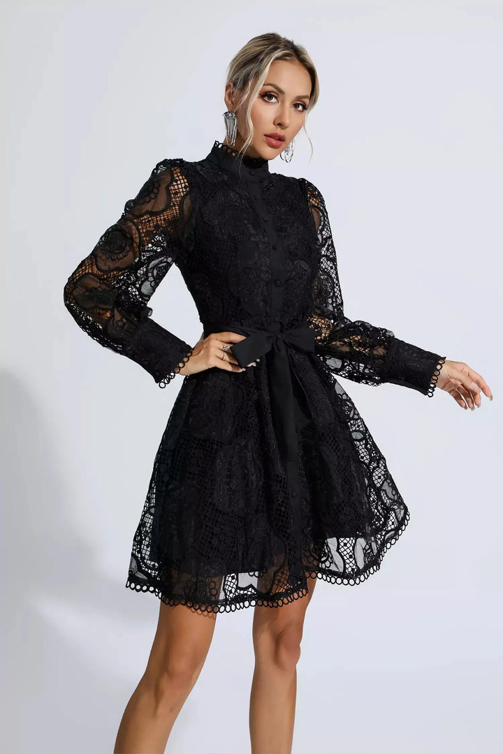 Lorelei Black Lace Jacquard Mini Dress