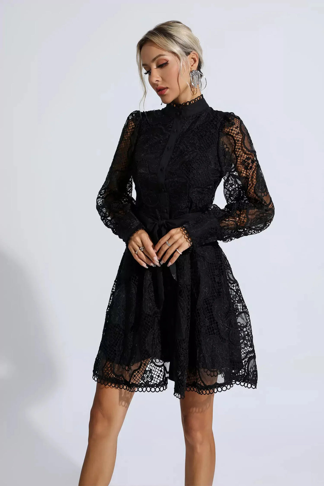 Lorelei Black Lace Jacquard Mini Dress