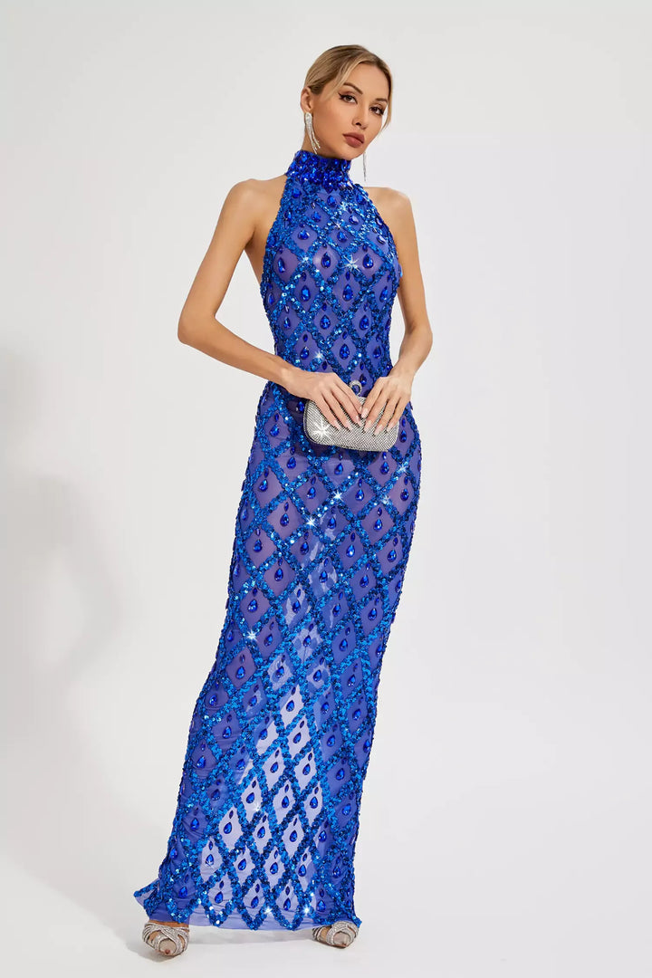 Louise Blue Diamond Maxi Dress