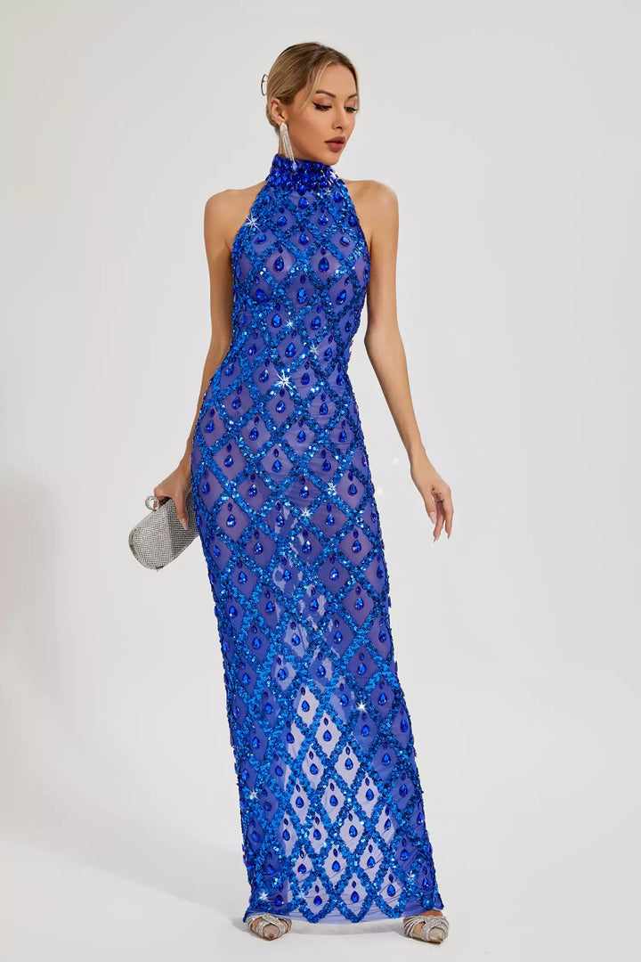 Louise Blue Diamond Maxi Dress