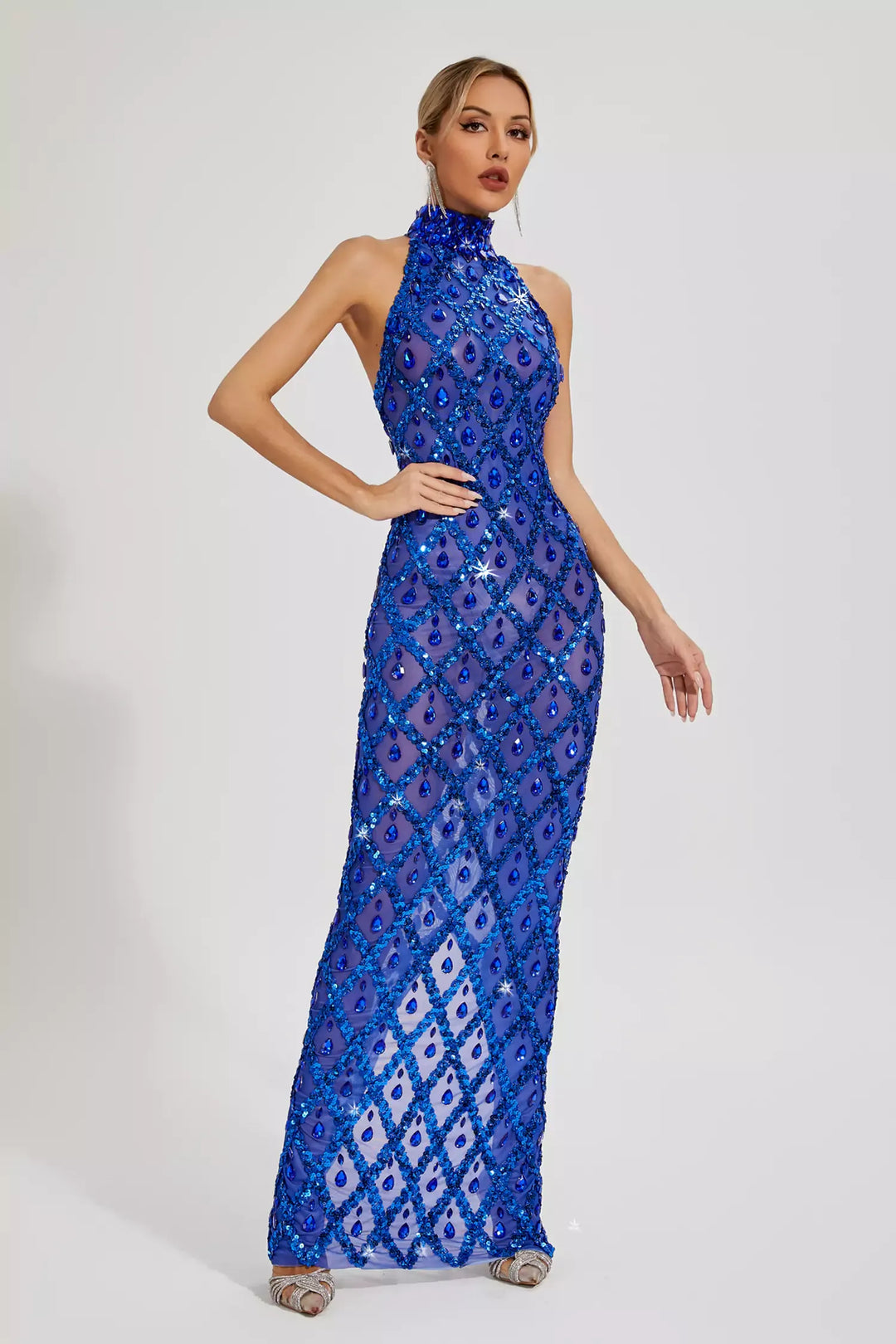 Louise Blue Diamond Maxi Dress