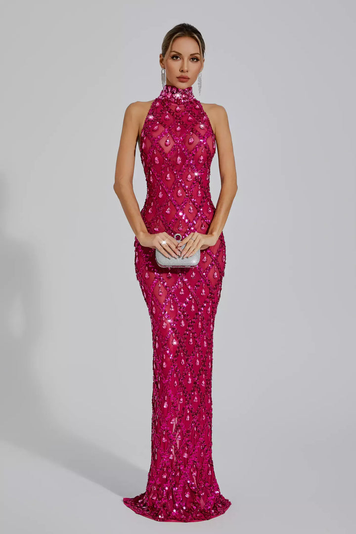 Louise Rose Red Diamond Maxi Dress