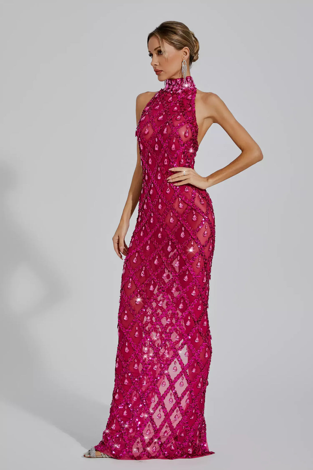 Louise Rose Red Diamond Maxi Dress