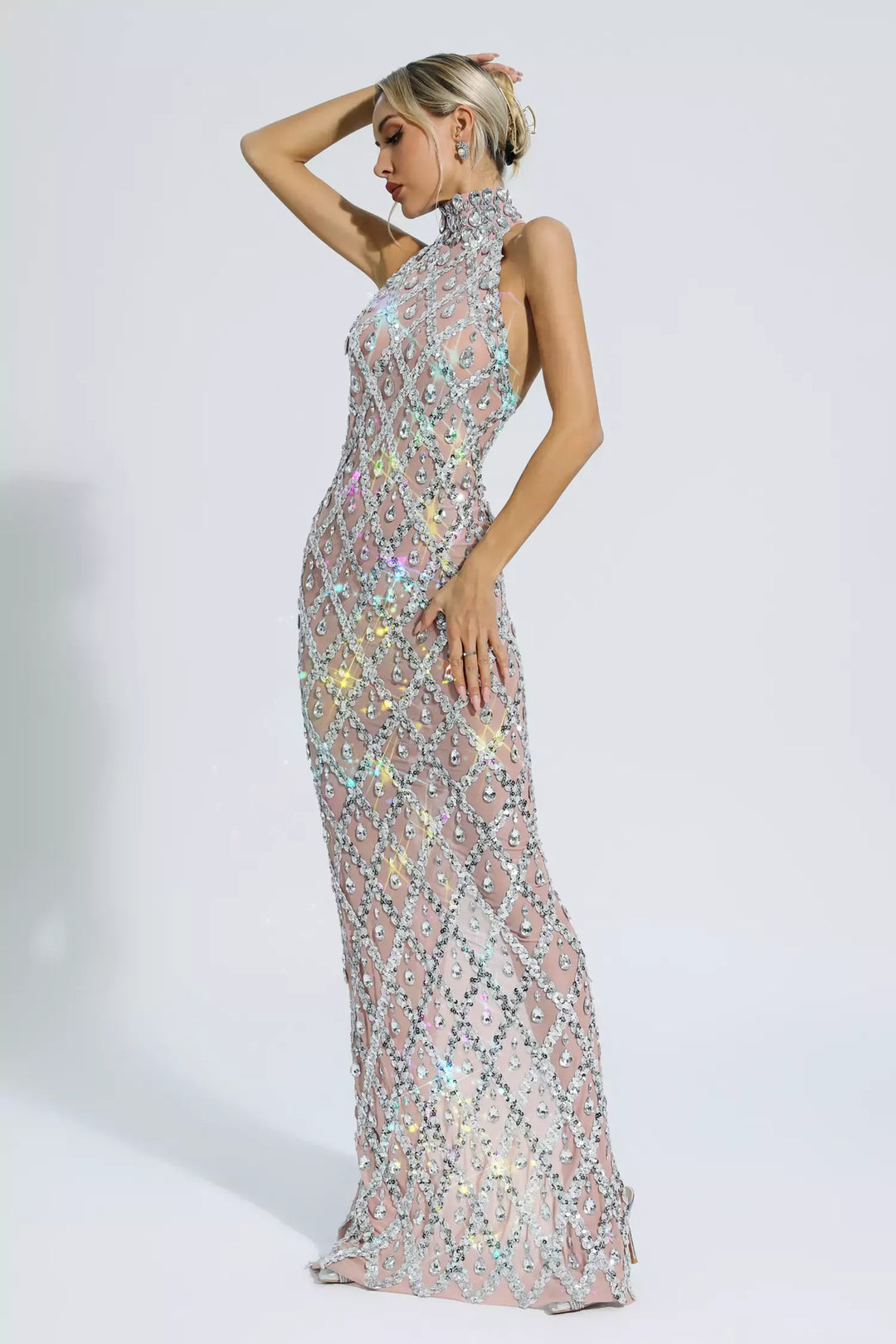 Louise Silver Diamond Maxi Dress