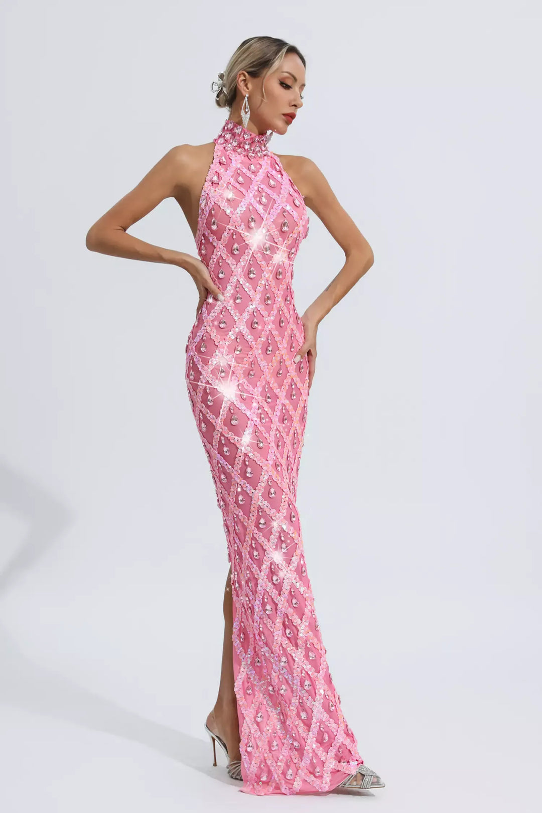 Louise Pink Diamond Maxi Dress