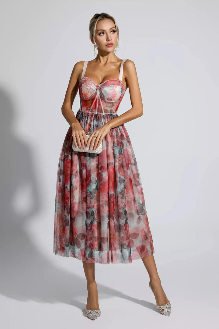 Lyric Red Floral Midi Dress