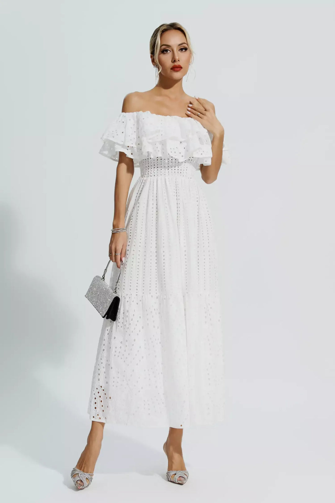 Malani White Cutout Ruffle Maxi Dress