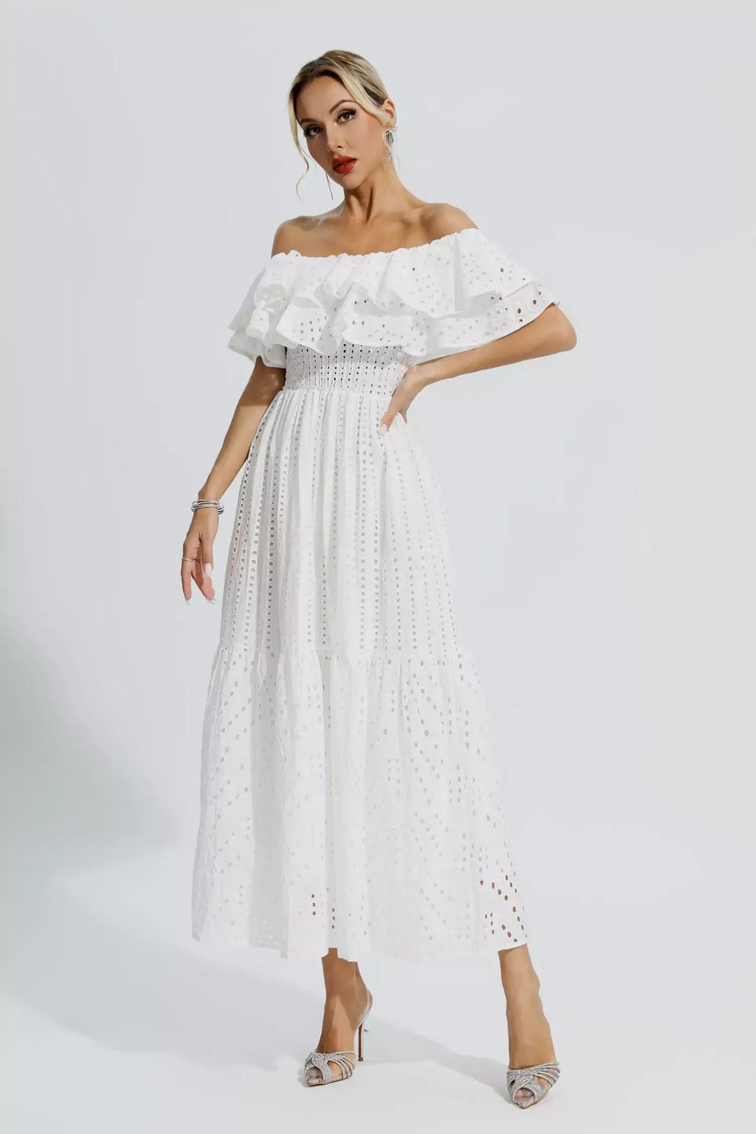 Malani White Cutout Ruffle Maxi Dress