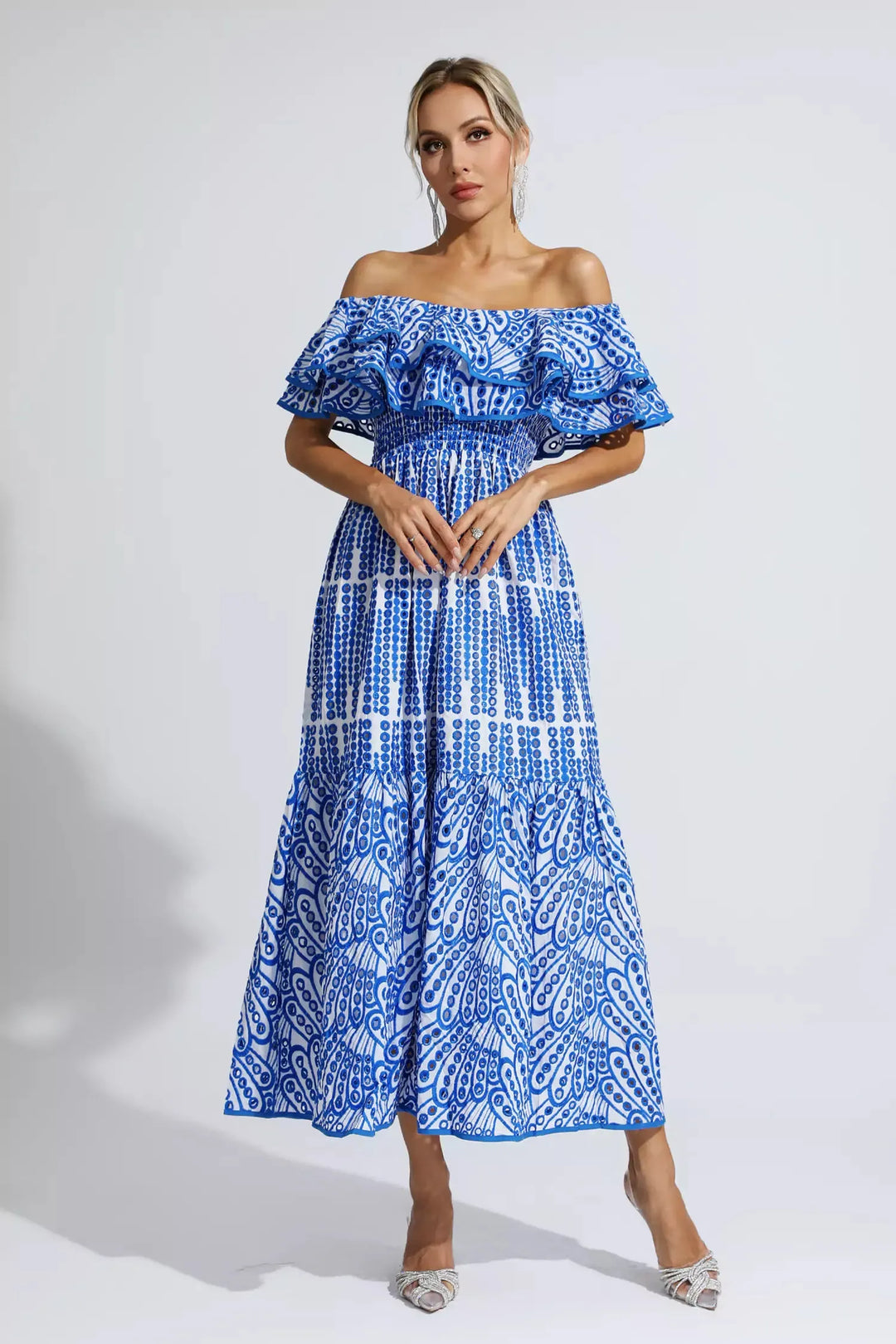 Malani Blue Cutout Ruffle Maxi Dress