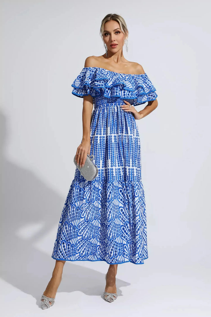 Malani Blue Cutout Ruffle Maxi Dress