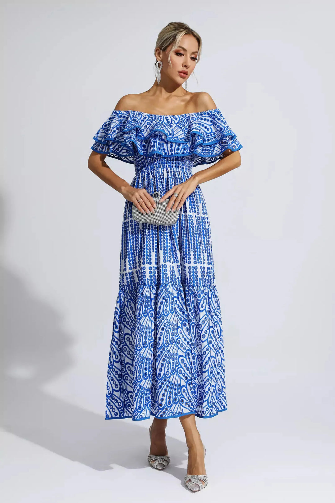 Malani Blue Cutout Ruffle Maxi Dress