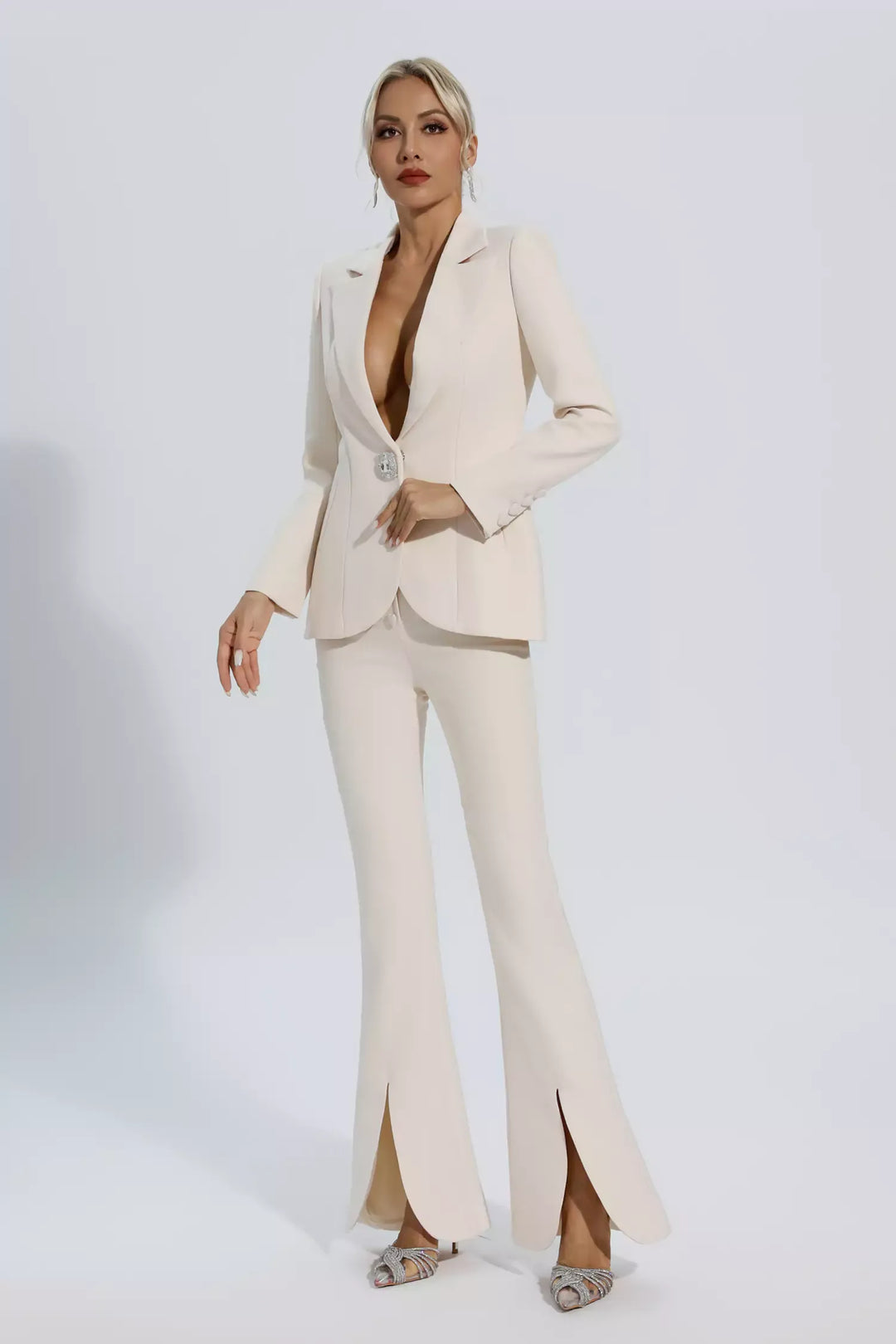 Mallory Ivory White Long Sleeve Blazer Set