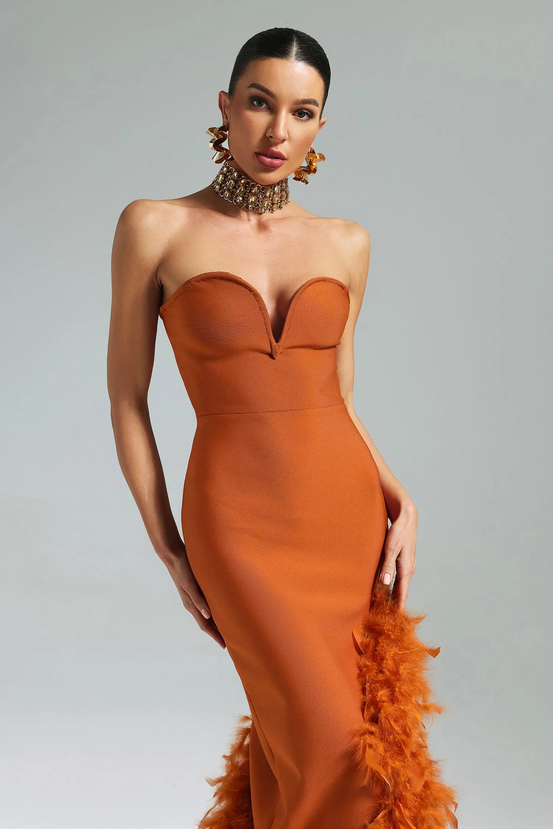 Manik Feather Skew Hem Bandage Dress