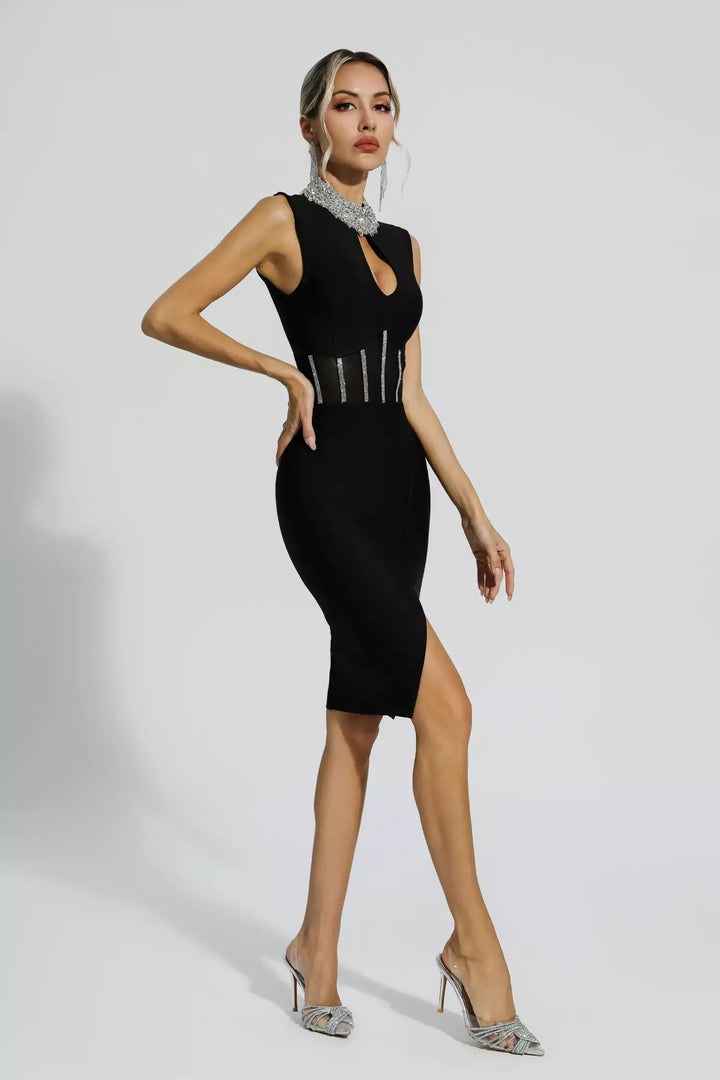 Marleigh Black Diamond Embellished Bandage Dress