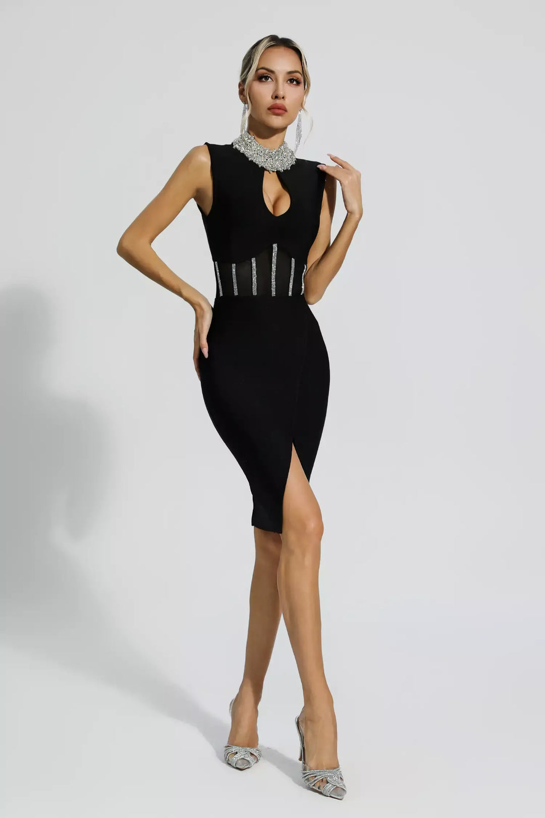 Marleigh Black Diamond Embellished Bandage Dress