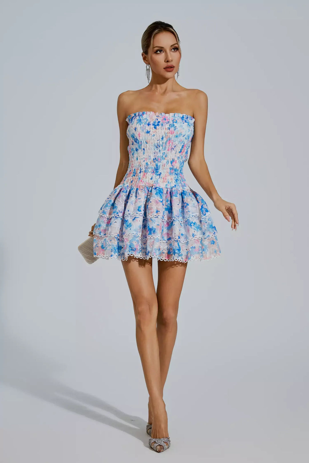 Mercy White Floral Ruched Mini Dress