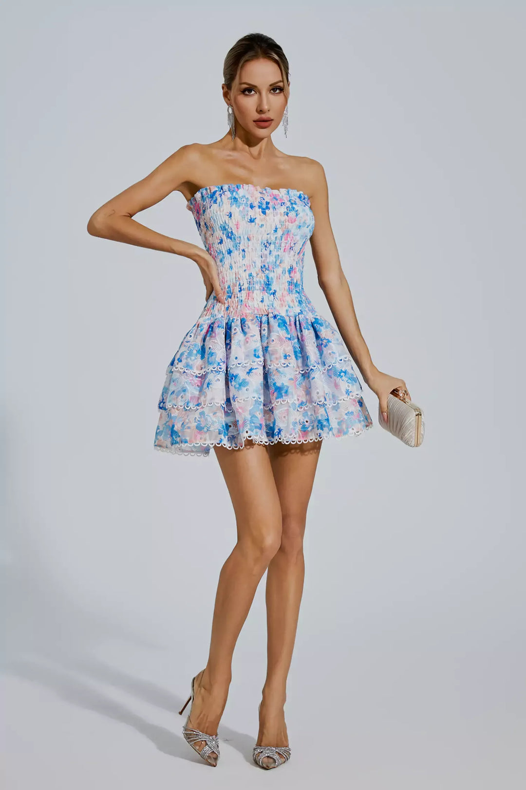 Mercy White Floral Ruched Mini Dress