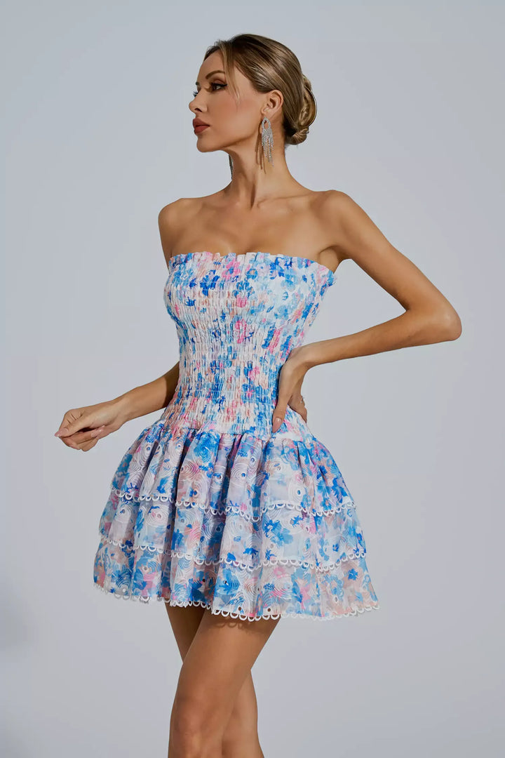 Mercy White Floral Ruched Mini Dress