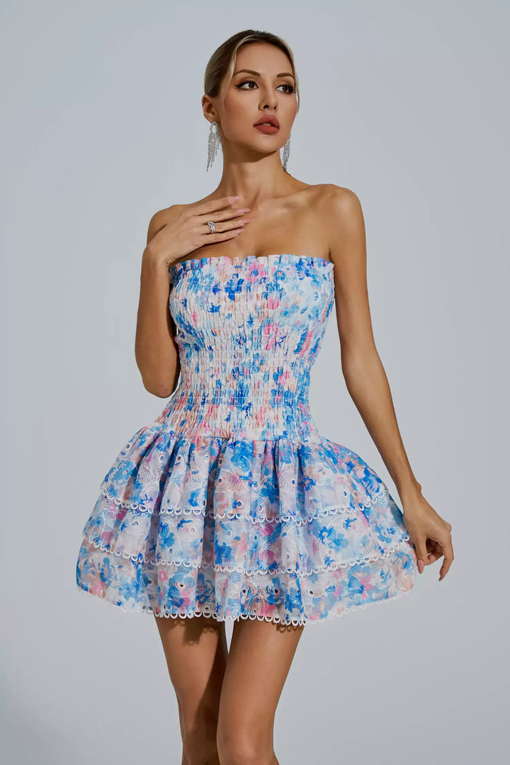 Mercy White Floral Ruched Mini Dress