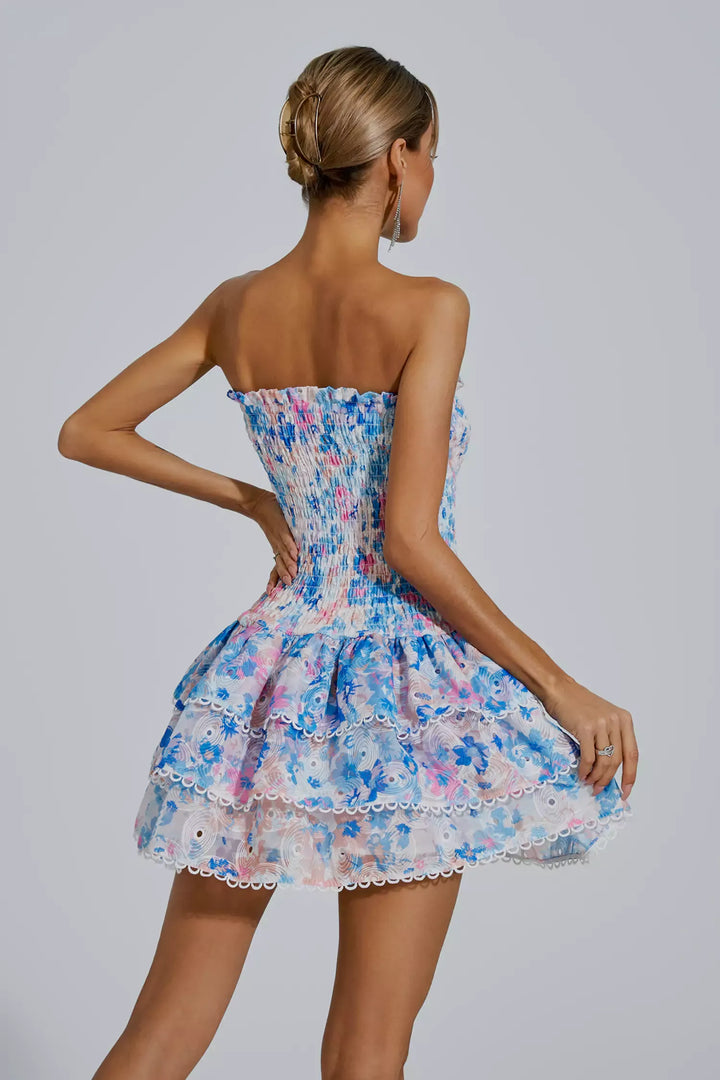 Mercy White Floral Ruched Mini Dress