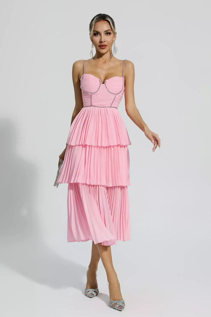 Meredith Pink Diamond Ruched Midi Dress