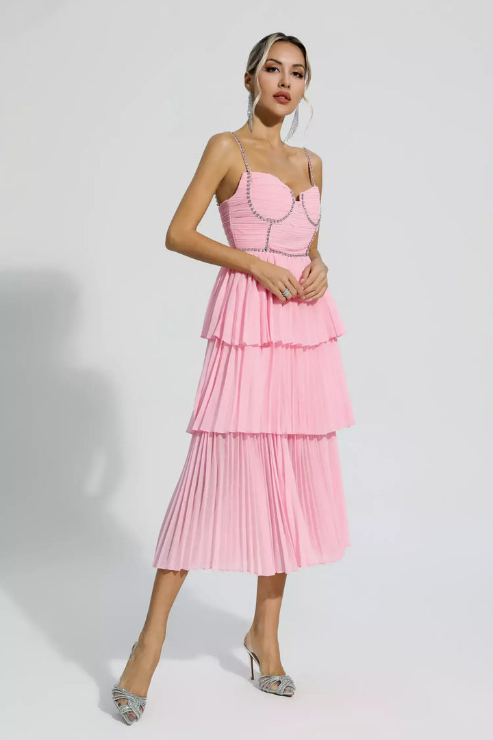 Meredith Pink Diamond Ruched Midi Dress