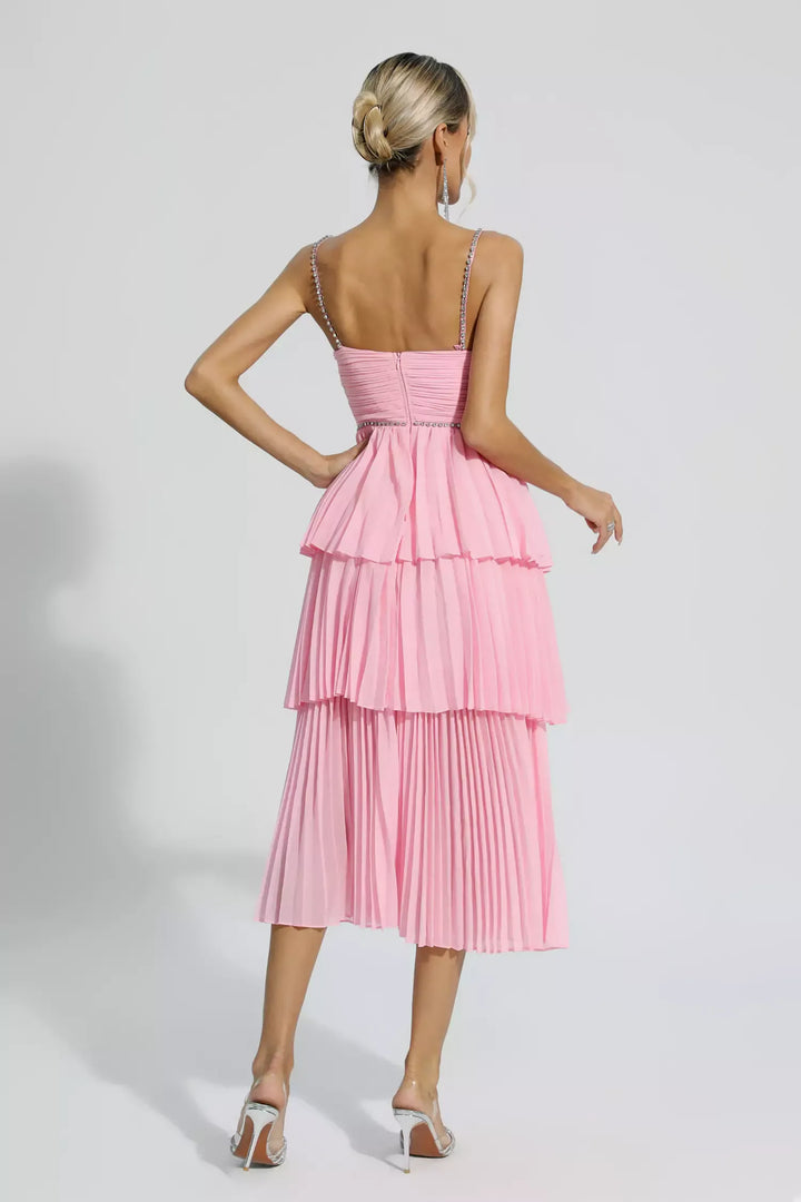 Meredith Pink Diamond Ruched Midi Dress