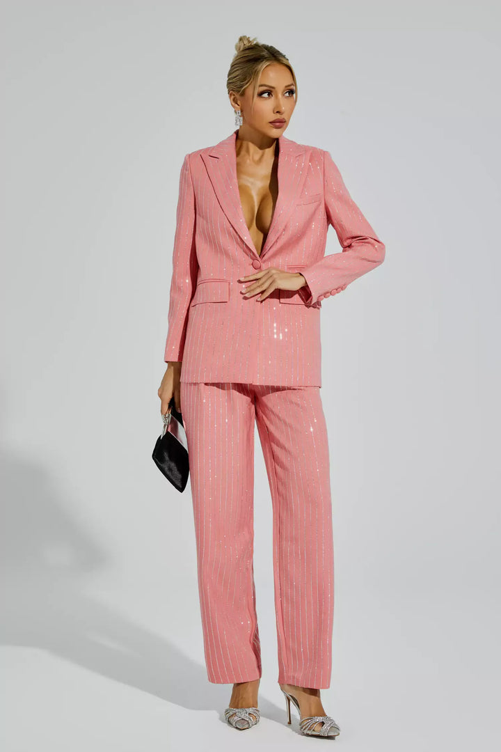 Merlin Pink Vertical Striped Blazer Set