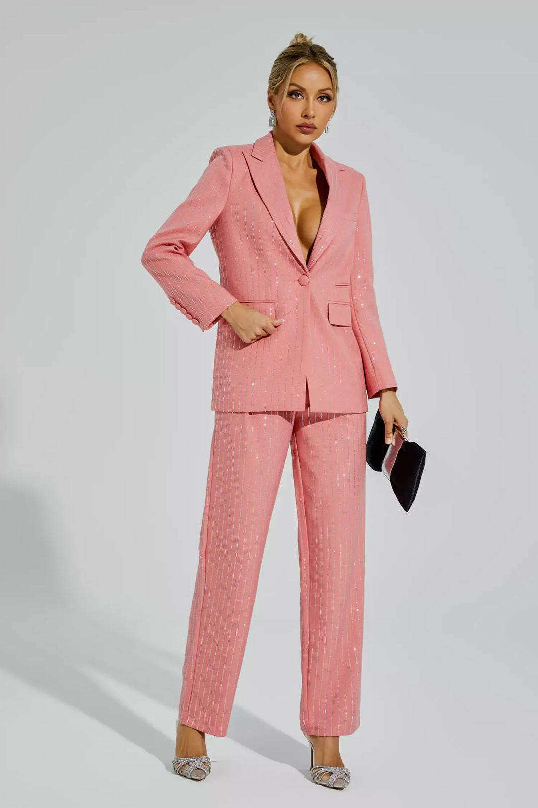 Merlin Pink Vertical Striped Blazer Set