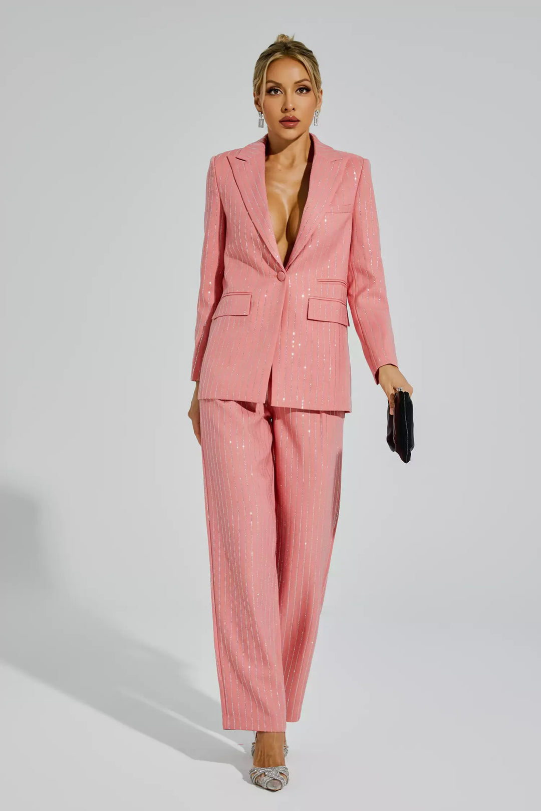 Merlin Pink Vertical Striped Blazer Set