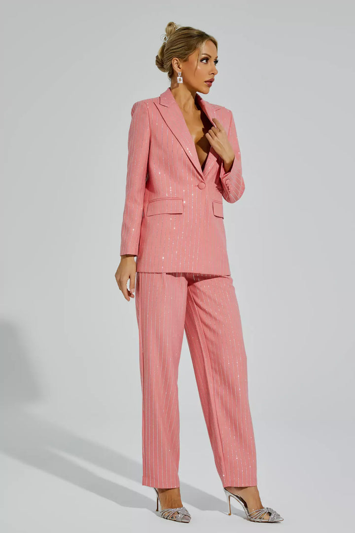 Merlin Pink Vertical Striped Blazer Set