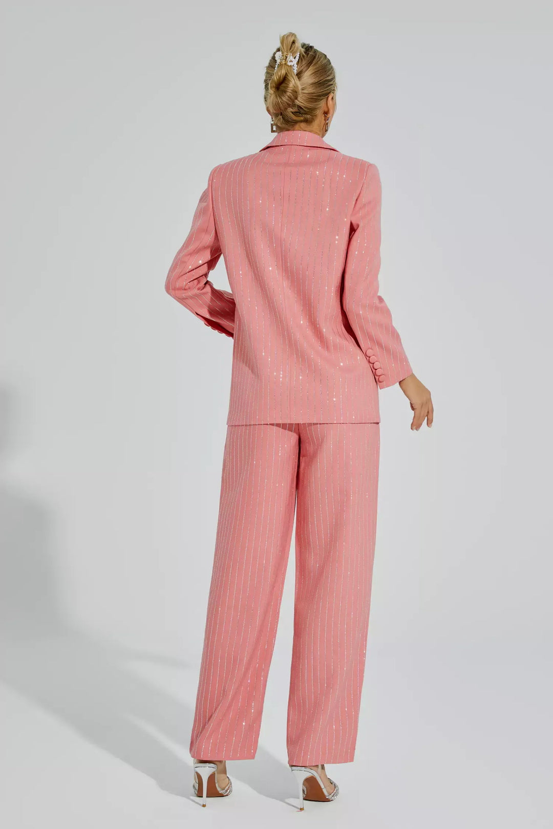 Merlin Pink Vertical Striped Blazer Set