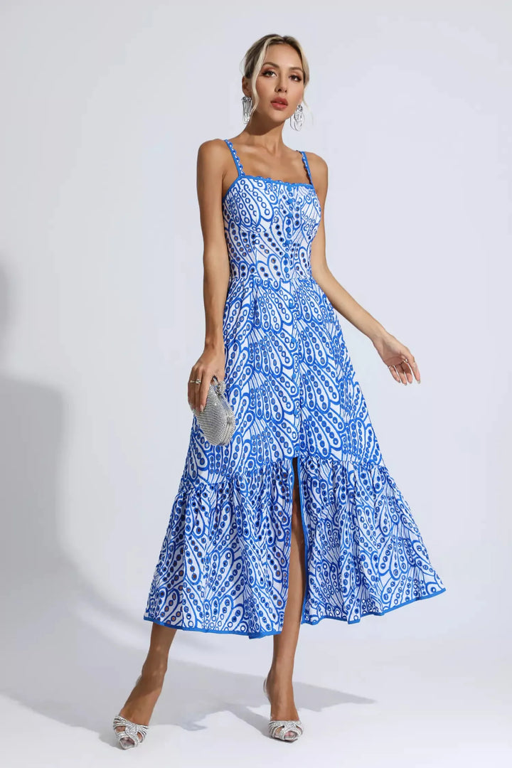 Michelle Blue Printed Maxi Dress