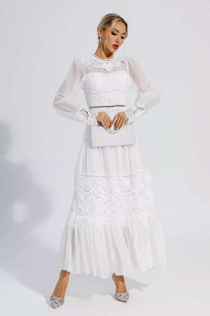 Mina White Lace Cutout Maxi Dress