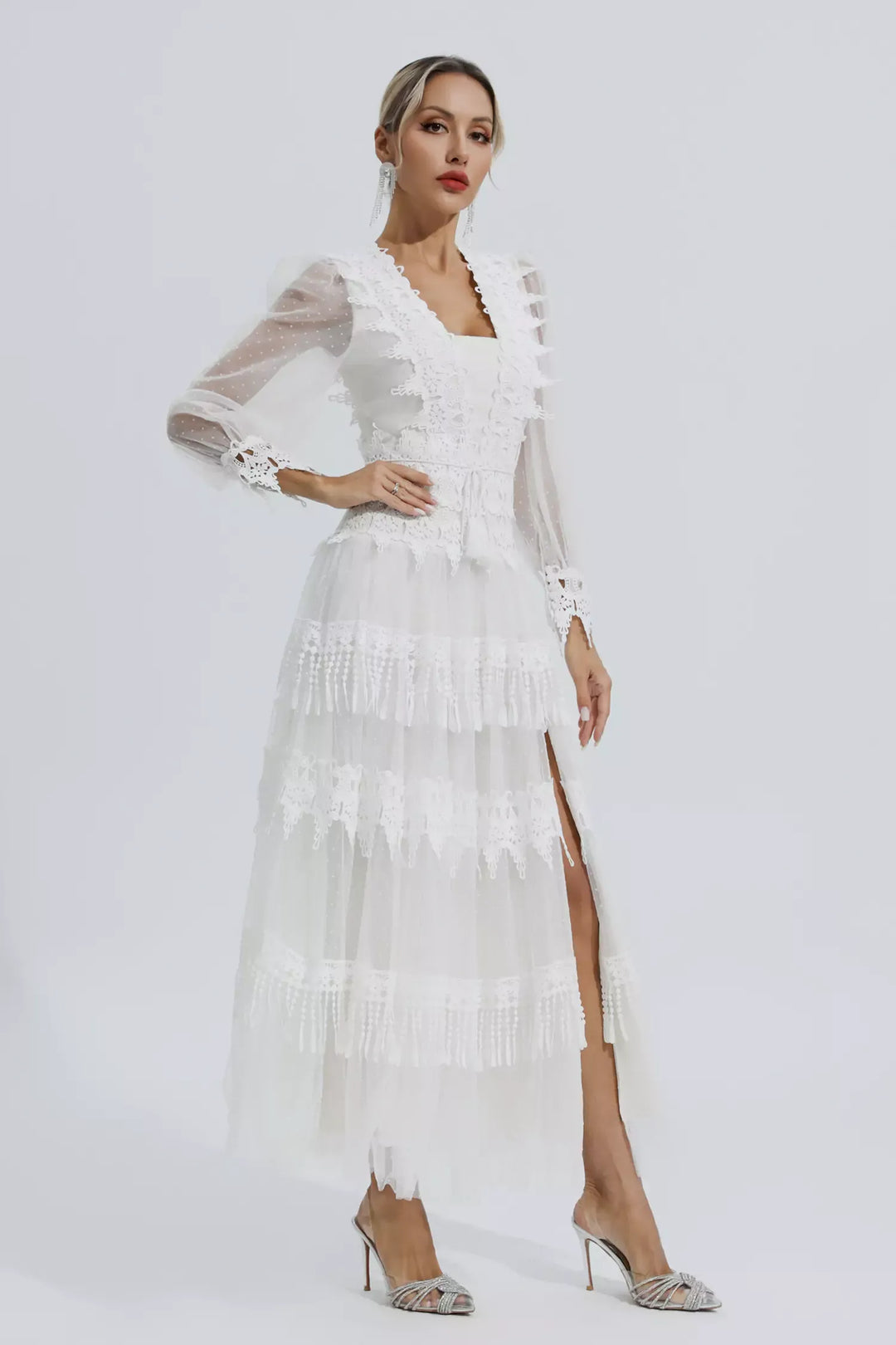 Murphy White Lace Mesh Maxi Dress