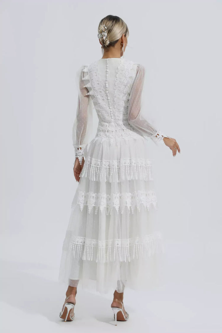 Murphy White Lace Mesh Maxi Dress