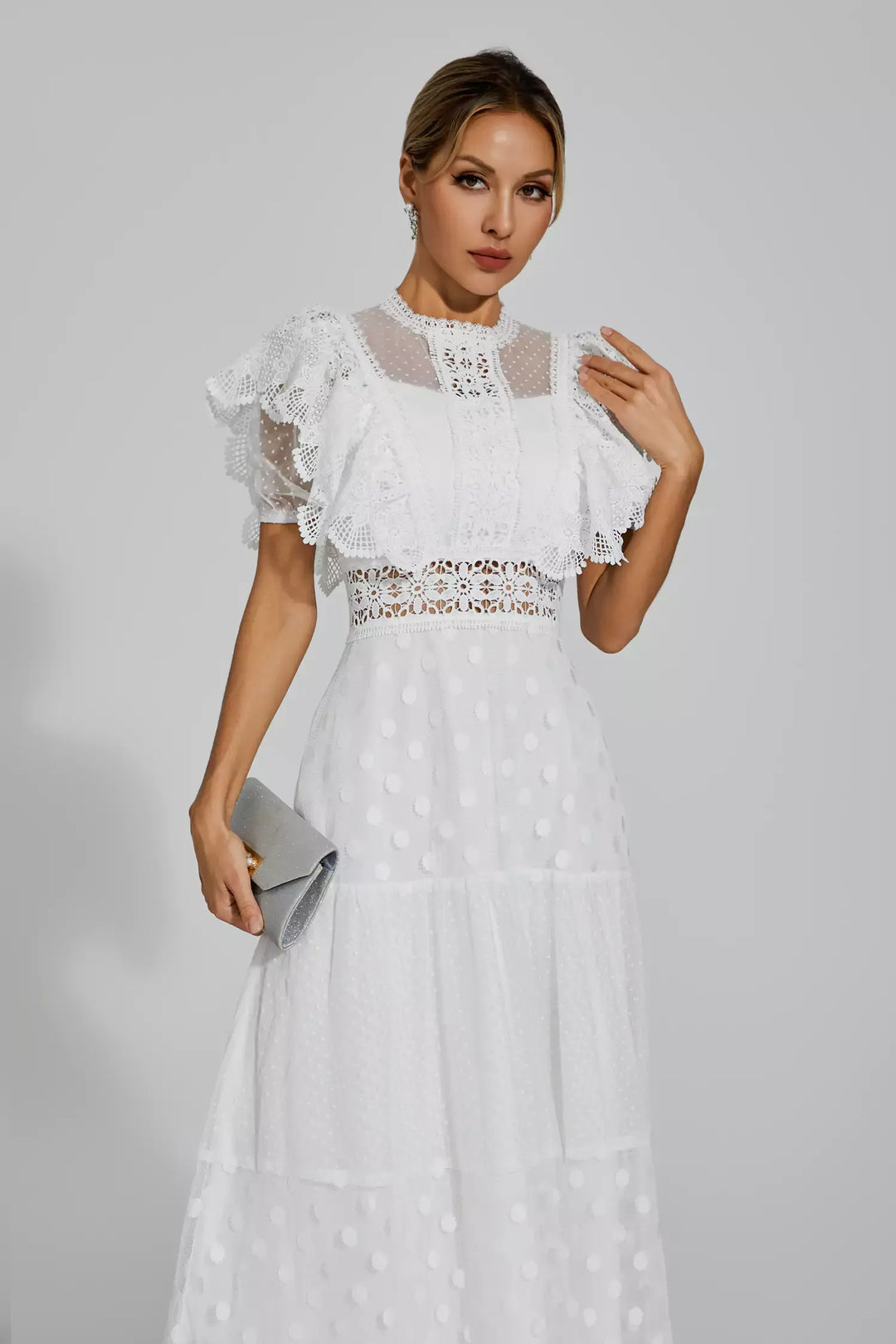 Noor White Polka Dot Maxi Dress