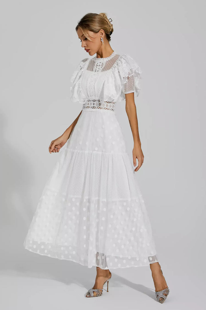 Noor White Polka Dot Maxi Dress