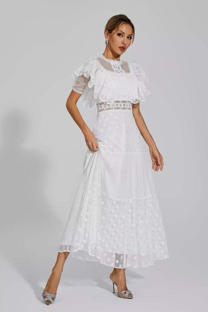 Noor White Polka Dot Maxi Dress