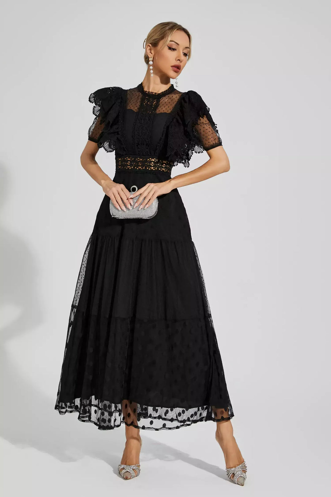 Noor Black Polka Dot Maxi Dress