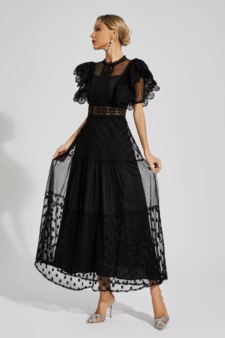 Noor Black Polka Dot Maxi Dress