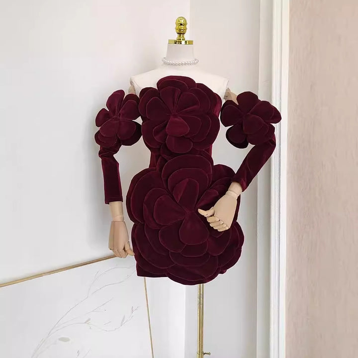 Romantic Three-dimensional Flower Mini Dress