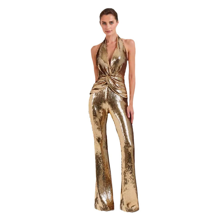 Fashion Sleeveless Neck Sequined Jumpsuit