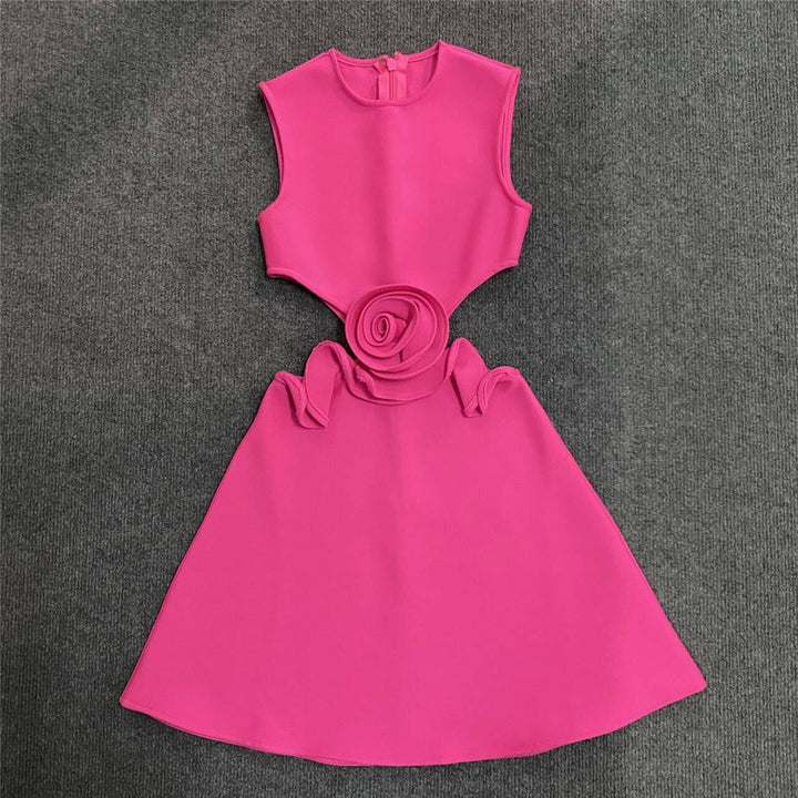 3D Flower Hollow Rose Red Mini Dress