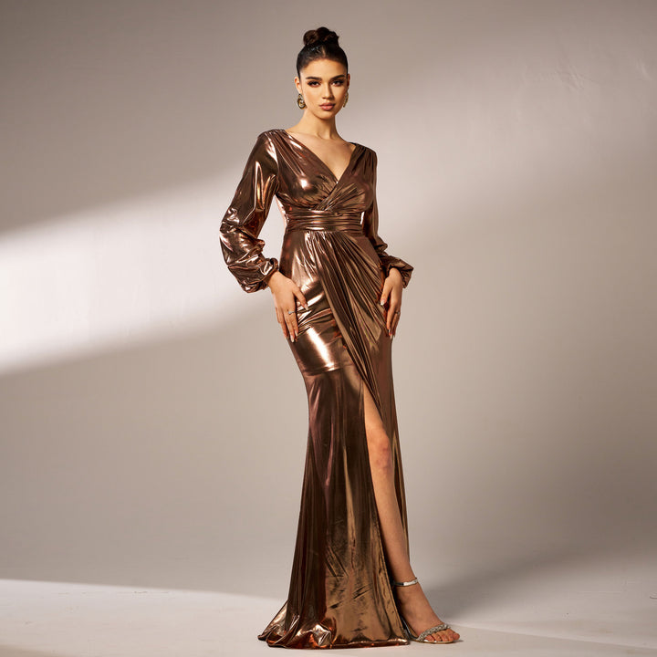 Temperament Bright Leather Maxi Dress