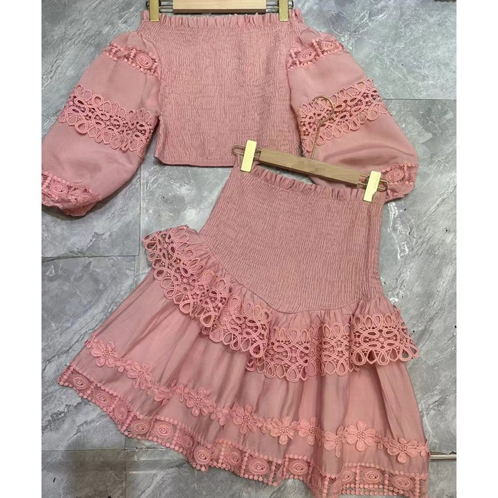 Fashion Embroidery Lace Ruffle Edge Two-piece Set