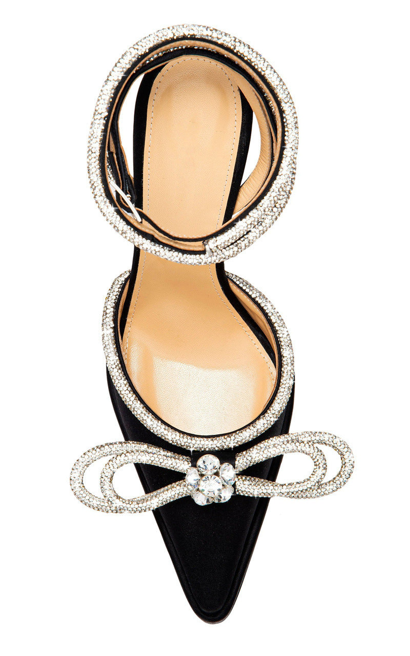 Bow Rhinestone Black Sandals